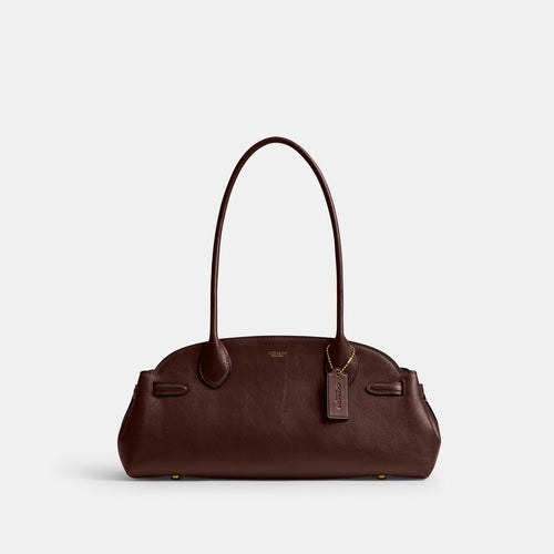 Coach Empire Carryall Bag 34 in Brass Maple leather, featuring elegant design and sturdy handles for versatile use.