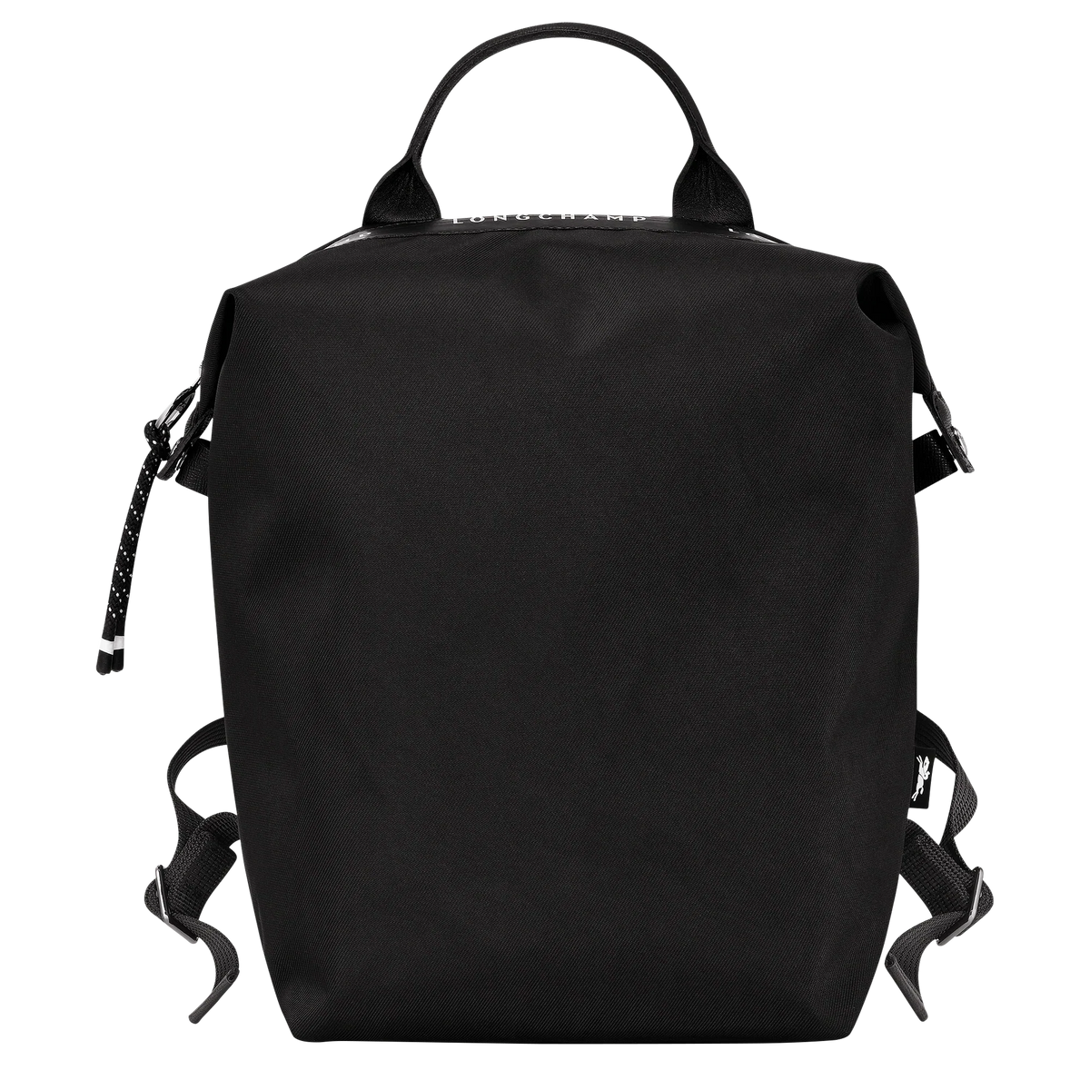 Black Longchamp Le Pliage Energy L backpack with adjustable straps and spacious main compartment, stylish and practical bag.