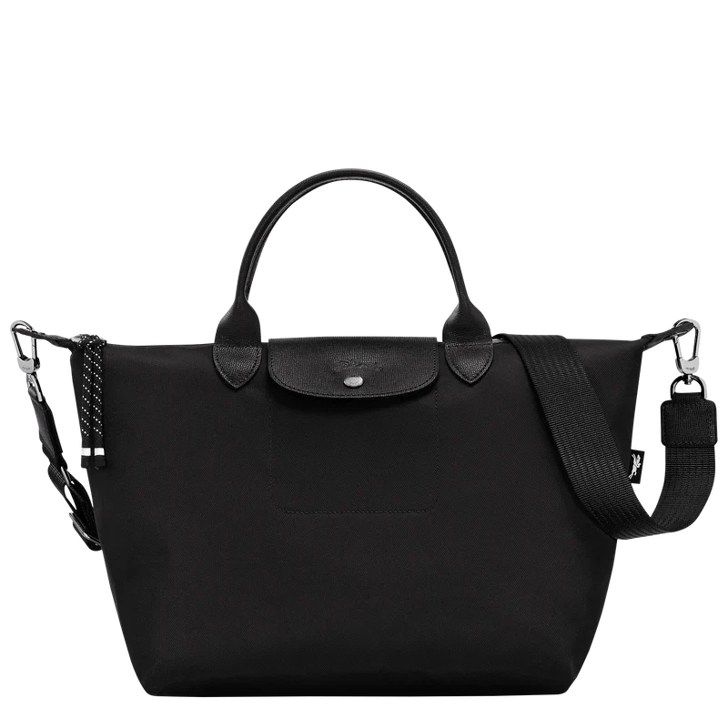 Black Longchamp Le Pliage Energy L handbag with structured design and top handles, shown on a plain background.