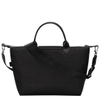 Longchamp Le Pliage Energy L handbag in black, showcasing its structured design and durable fabric with leather handles.