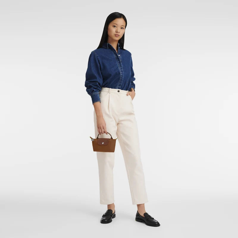 Le Pliage Green Pouch with handle Cognac