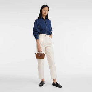 Le Pliage Green Pouch with handle Cognac