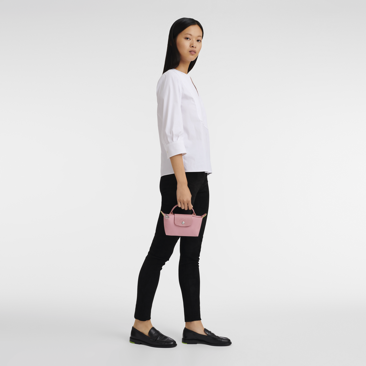 Le Pliage Green Pouch with handle Petal Pink1