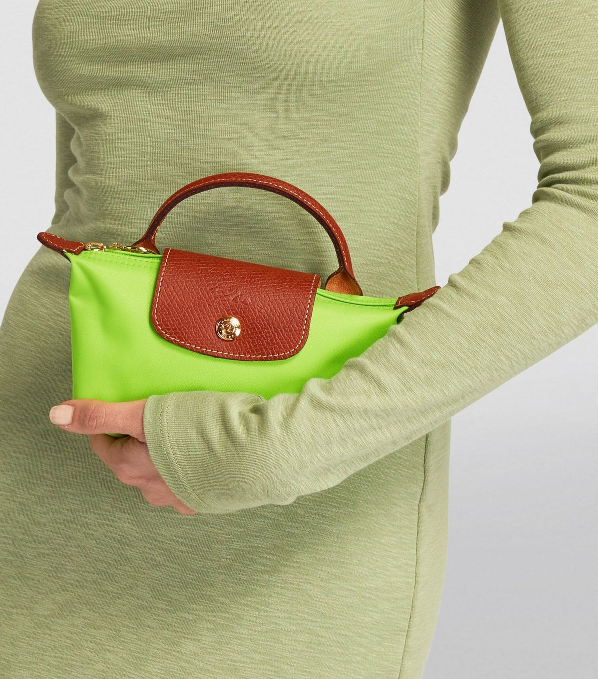 Le Pliage Original Pouch with handle Green Light