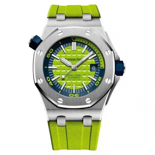 Audemars Piguet Royal Oak Offshore men's watch with stainless steel case, black dial, and sporty design.