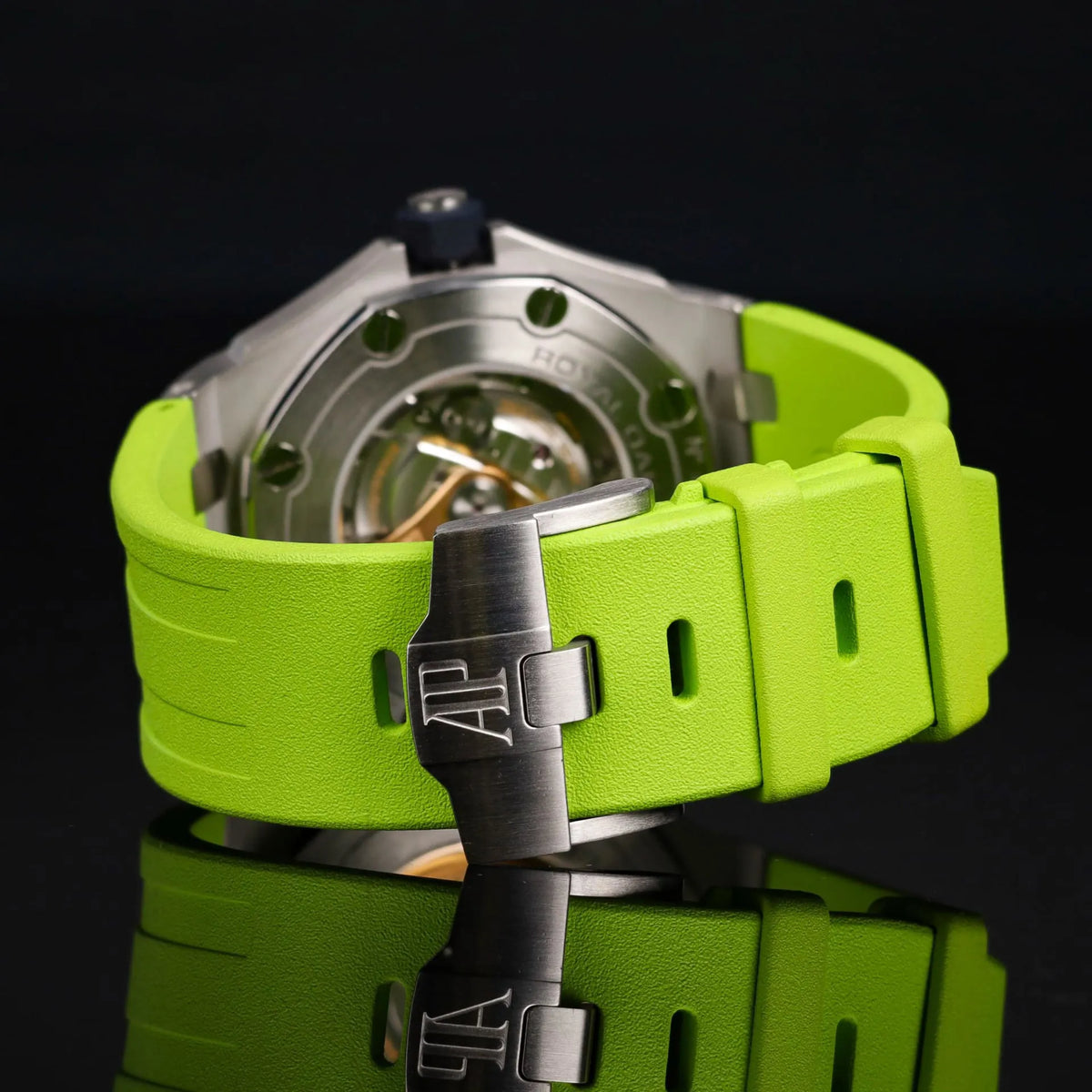 Audemars Piguet Royal Oak Offshore men's watch with stainless steel case, black dial, and sporty design.