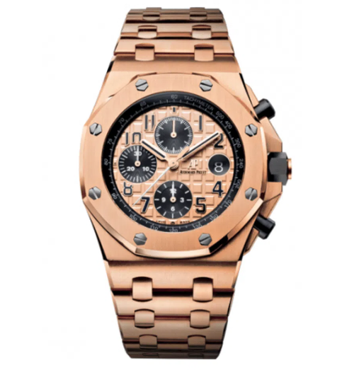 Audemars Piguet Royal Oak Offshore men's watch with a wine-colored dial, stainless steel case, and sporty design.