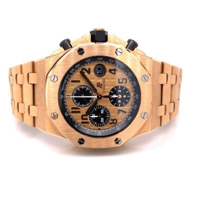 Audemars Piguet Royal Oak Offshore men's watch with a wine-colored dial and stainless steel case, featuring chronograph functions.