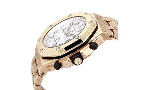 Audemars Piguet Royal Oak Offshore men's watch with gold case, black dial, and sporty design.