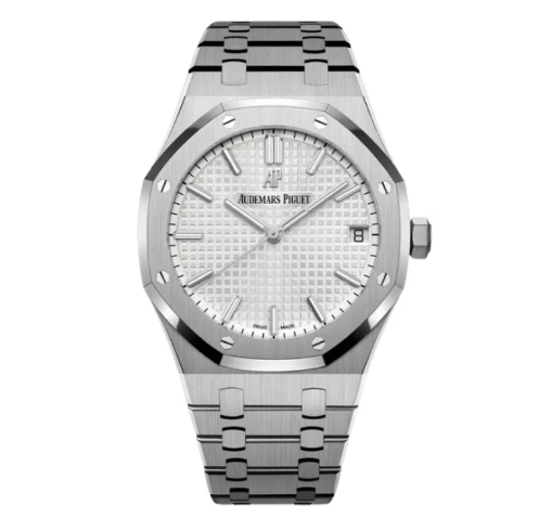 Audemars Piguet Royal Oak men's watch with stainless steel case and black dial, showcasing a luxury watch design.