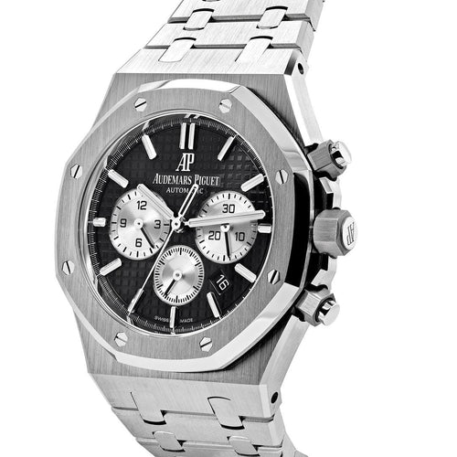 Audemars Piguet Royal Oak men's watch with stainless steel case, silver dial, and integrated bracelet.