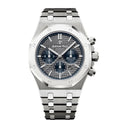 Audemars Piguet Royal Oak men's watch with stainless steel case, silver dial, and integrated bracelet on a white background.