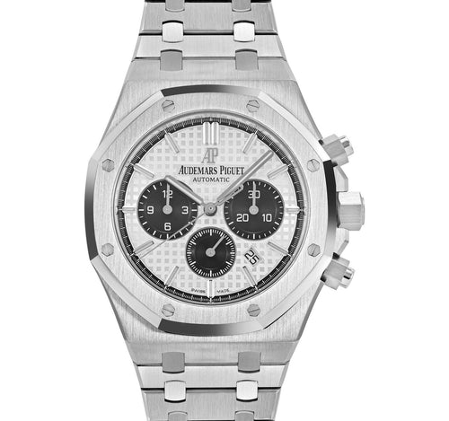 Audemars Piguet Royal Oak men's watch with stainless steel case and dark dial, featuring a sleek, modern design.