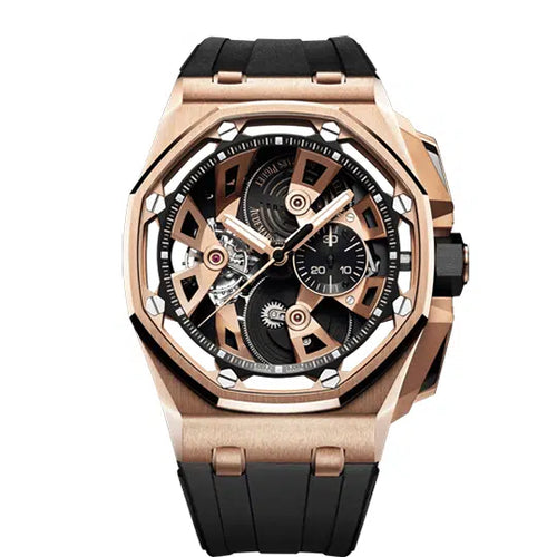 Audemars Piguet Royal Oak Offshore men's watch with a wine-colored dial, stainless steel case, and sporty design.