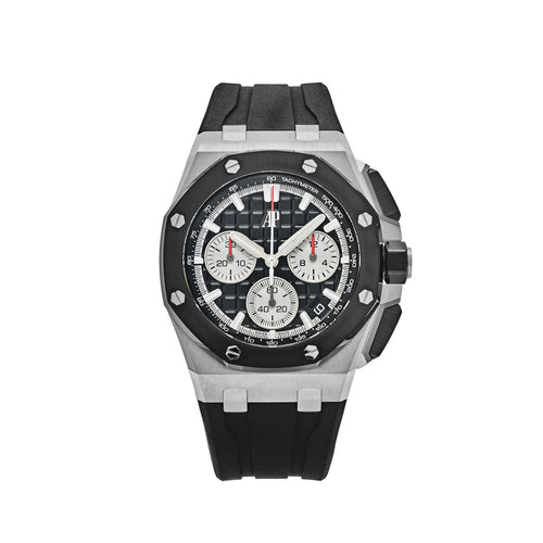 Audemars Piguet Royal Oak Offshore men's watch with a stainless steel case, black dial, and sporty design.