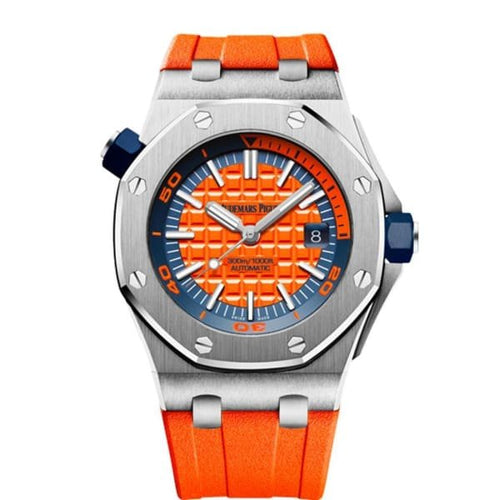 Audemars Piguet Royal Oak Offshore men's watch with stainless steel case, black dial, and sporty design.