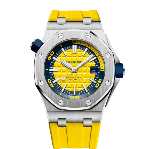 Audemars Piguet Royal Oak Offshore men's watch with stainless steel case, dark dial, and sporty design.