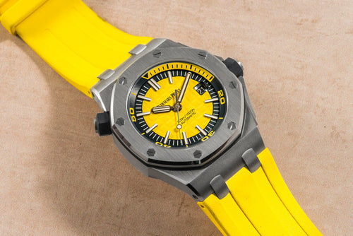 Audemars Piguet Royal Oak Offshore men's watch with stainless steel case, black dial, and sporty chronograph design.