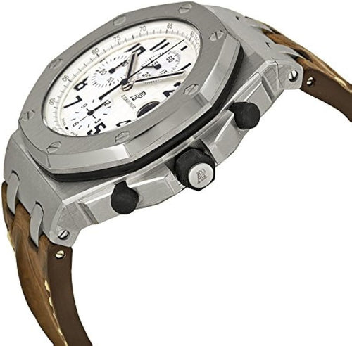 Audemars Piguet Royal Oak Offshore men's watch with stainless steel case, black dial, and sporty design.