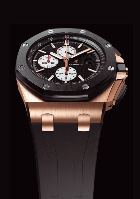 Audemars Piguet Royal Oak Offshore men's watch with stainless steel case, black dial, and sporty design.