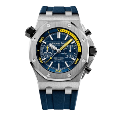 Audemars Piguet Royal Oak Offshore men's watch with stainless steel case, black dial, and sporty design.