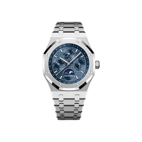 Audemars Piguet Royal Oak men's watch with stainless steel case and bracelet, featuring a dark dial and iconic octagonal bezel.