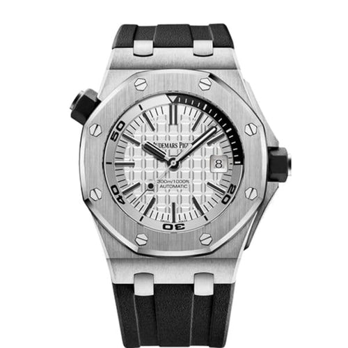Audemars Piguet Royal Oak Offshore men's watch with stainless steel case, black dial, and sporty design.