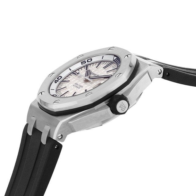 Audemars Piguet Royal Oak Offshore men's watch with stainless steel case, black dial, and sporty design.