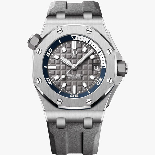 Audemars Piguet Royal Oak Offshore men's watch with stainless steel case, black dial, and sporty design.