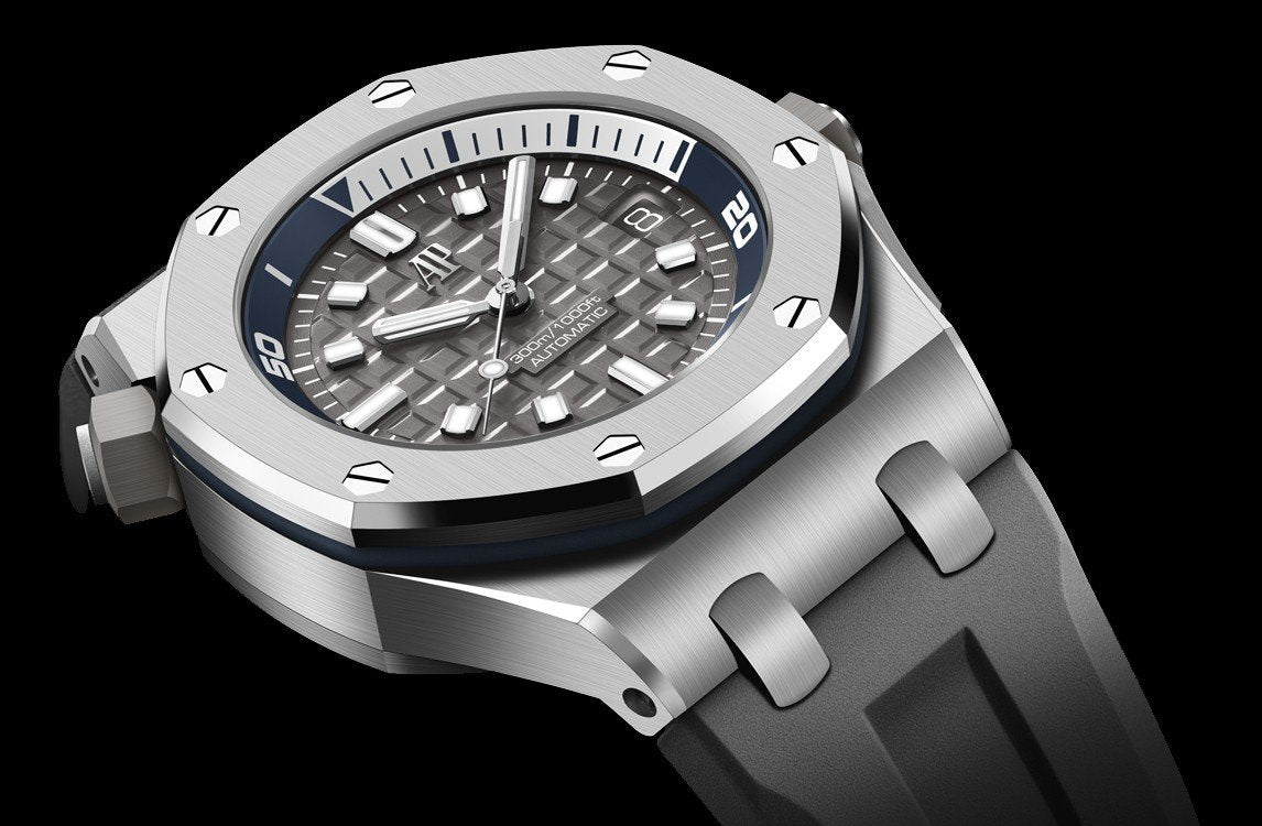 Audemars Piguet Royal Oak Offshore men's watch with stainless steel case, black dial, and chronograph features.