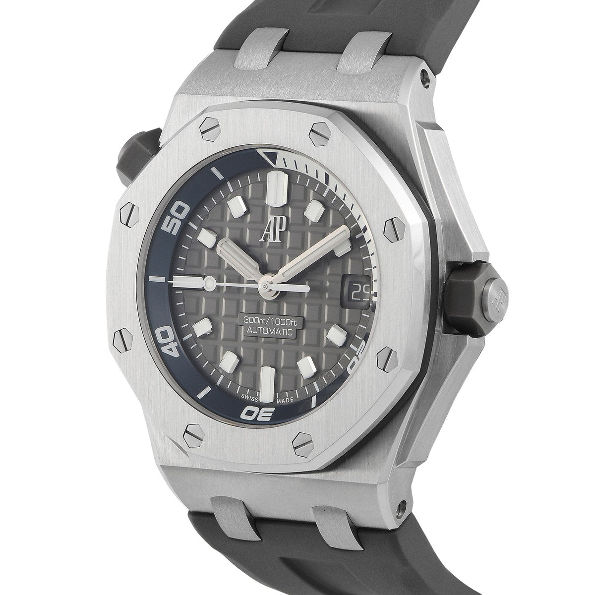 Audemars Piguet Royal Oak Offshore men's watch with stainless steel case and black dial, featuring chronograph functions.
