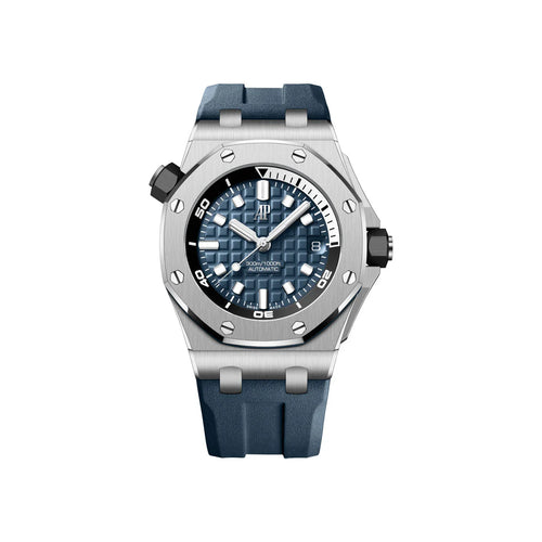 Audemars Piguet Royal Oak Offshore men's watch with stainless steel case, black dial, and sporty design.