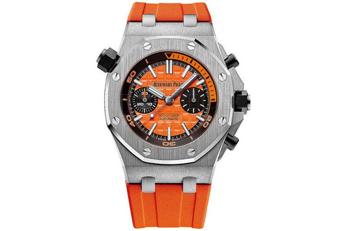 Audemars Piguet Royal Oak Offshore men's watch with stainless steel case, black dial, and sporty design.