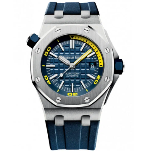 Audemars Piguet Royal Oak Offshore men's watch with stainless steel case, black dial, and sporty design.