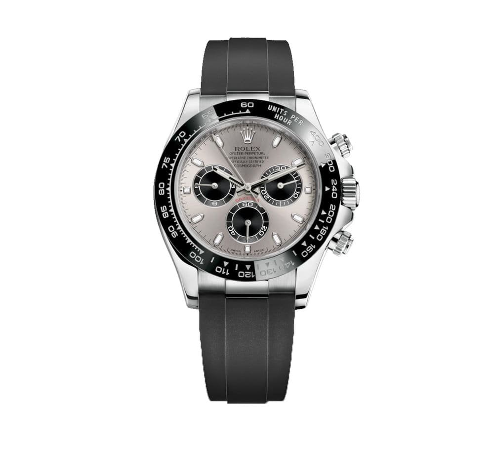 ROLEX OYSTER PERPETUAL SUPERLATIVE CHRONOMETER OFFICIALLY CERTIFIED COSMOGRAPH DAYTONE WATCH GRAY WITH RUBBER BLACK BELT