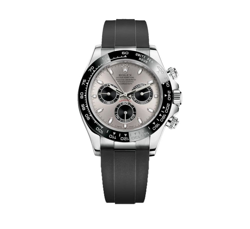 ROLEX OYSTER PERPETUAL SUPERLATIVE CHRONOMETER OFFICIALLY CERTIFIED COSMOGRAPH DAYTONE WATCH GRAY WITH RUBBER BLACK BELT