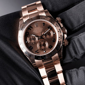 ROLEX PERPETUAL SUPERLATIVE CHRONOMETER OFFICIALLY CERTIFIED COSMOGRAPH DAYTONA WATCH brown WITH STAINLESS STEEL rose gold BELT