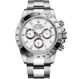 ROLEX PERPETUAL SUPERLATIVE CHRONOMETER OFFICIALLY CERTIFIED COSMOGRAPH DAYTONA WATCH WHITE WITH STAINLESS STEEL SILVER BELT