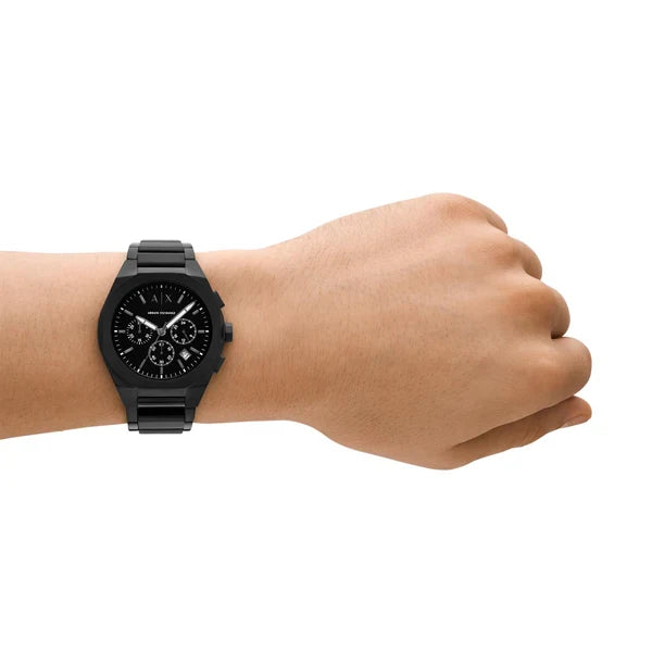 Armani Exchange AX4183 black watch featuring a round dial, black strap, and sleek design for stylish wear.