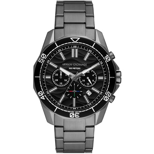 Armani Exchange Spencer AX1959 original watch with a wine-colored dial and stainless steel strap, stylish men's wristwatch.