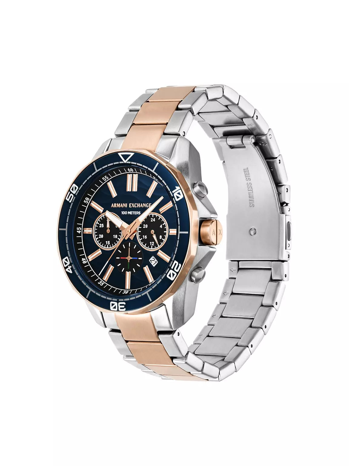 Armani Exchange Spencer AX1965 original watch with a wine-colored dial and stainless steel band, stylish men's wristwatch.