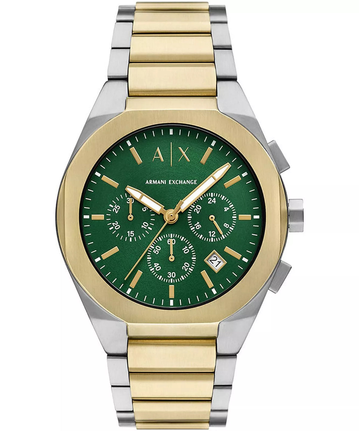 Armani Exchange Sync AX4184 original watch with a sleek wine-colored dial and stainless steel band on a white background.