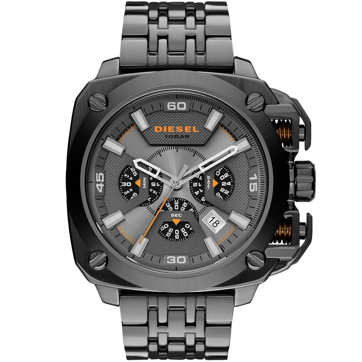 Original Diesel men's watch DZ7344 with a wine-colored dial and stainless steel band, showcasing a stylish and durable timepiece.