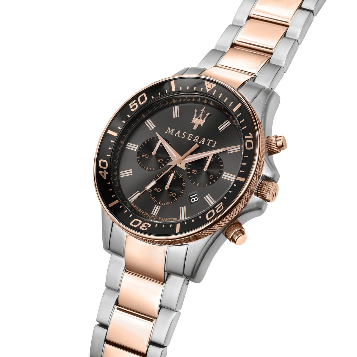 Maserati men's original watch R8873640002 with a sleek wine-colored dial and stainless steel band.