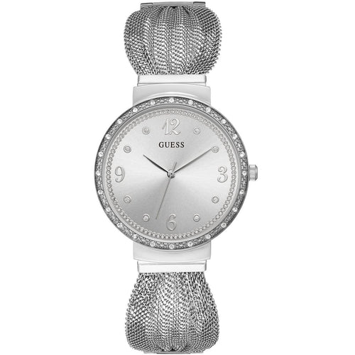 Guess women's original watch W1083L1 with a wine-colored strap and round face, stylish and elegant for everyday wear.