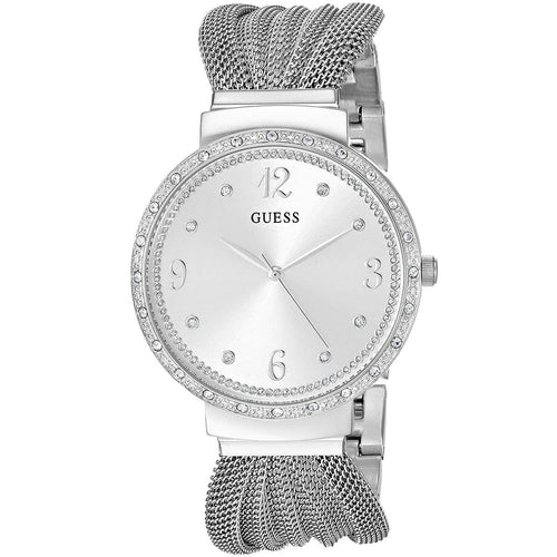 Guess women's original watch W1083L1 with a wine-colored strap and round dial, showcasing elegant design and brand logo.