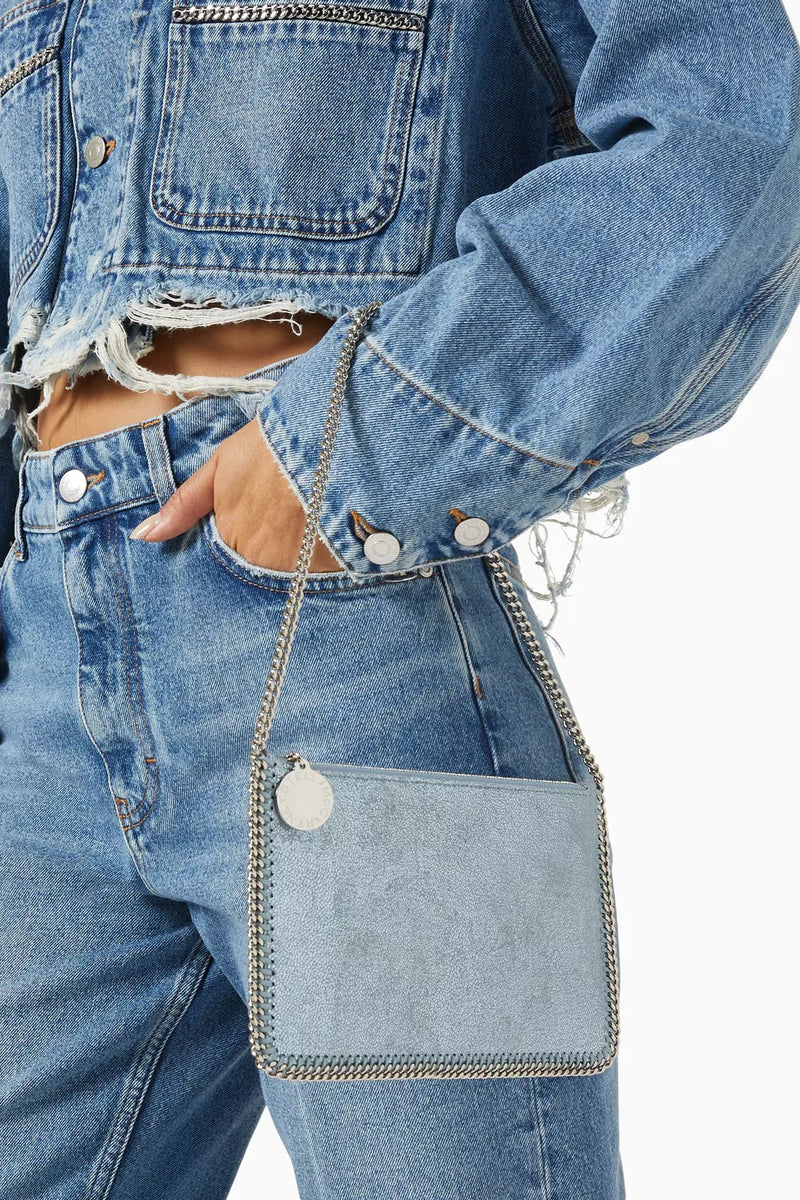 STELLA MCCARTNEY Falabella Pochette in Faux Shaggy Deer Blue