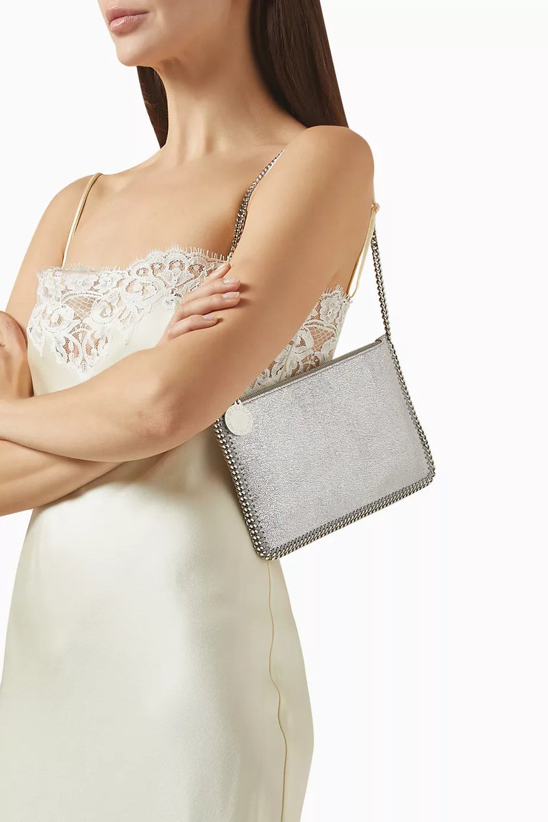 STELLA MCCARTNEY Falabella Pochette in Faux Shaggy Deer Grey
