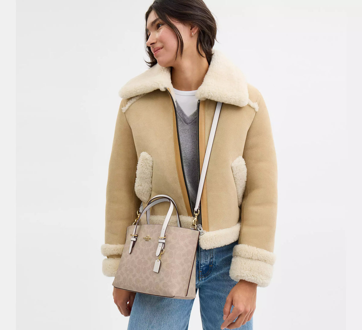 Coach Mollie Tote Bag 25 In Signature Canvas Sand Chalk