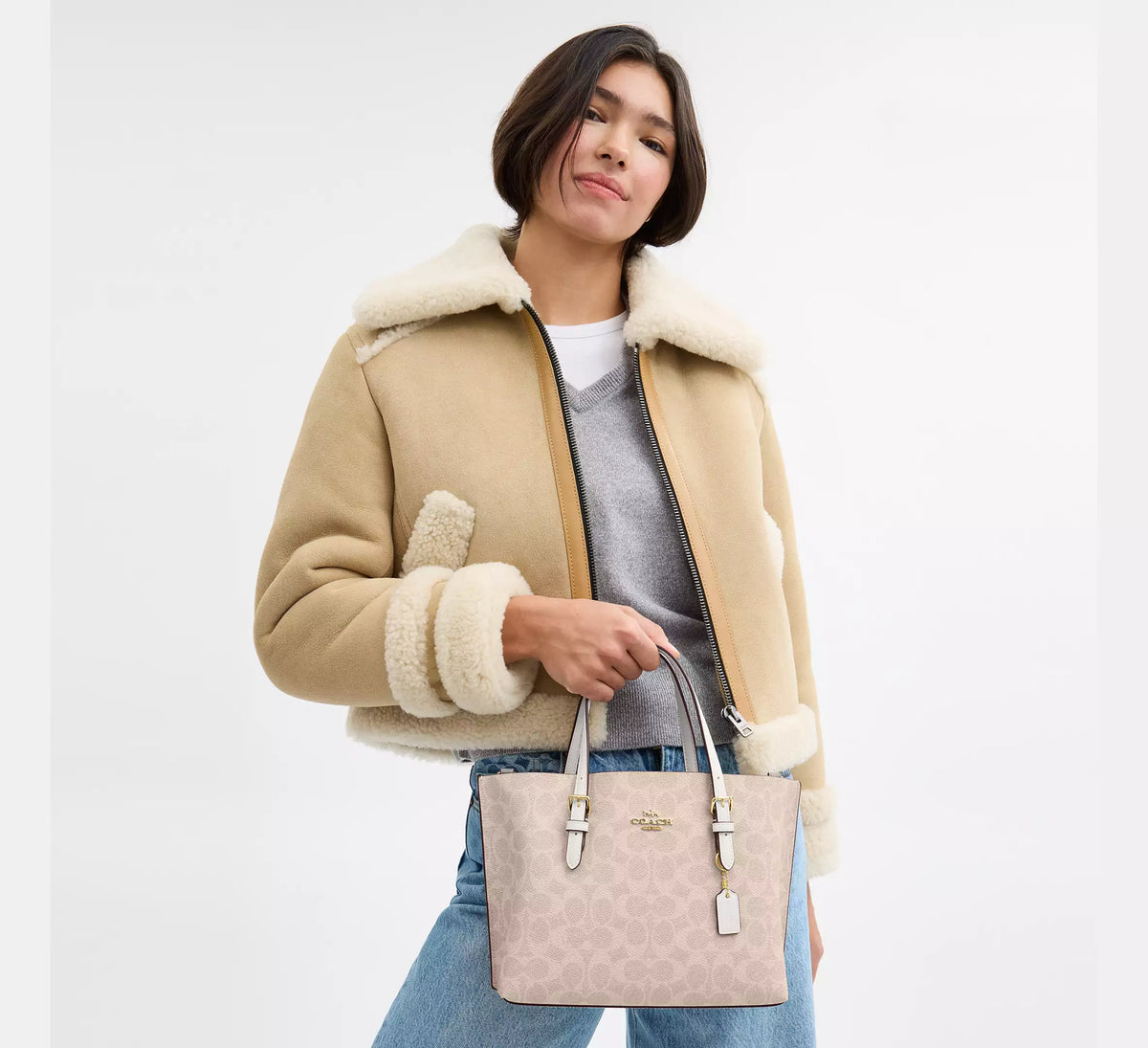 Coach Mollie Tote Bag 25 In Signature Canvas Sand Chalk